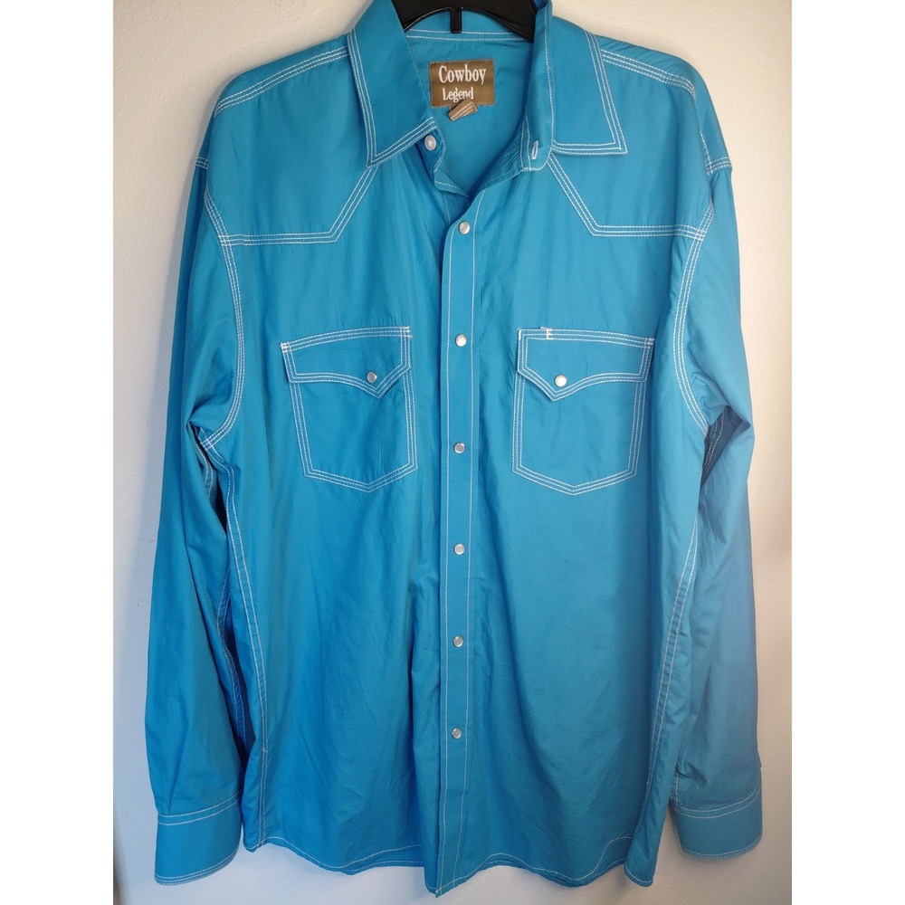 Cowboy Legend Men's XL Blue Plaid Pocket Western Pearl Snap Shirt NWOT